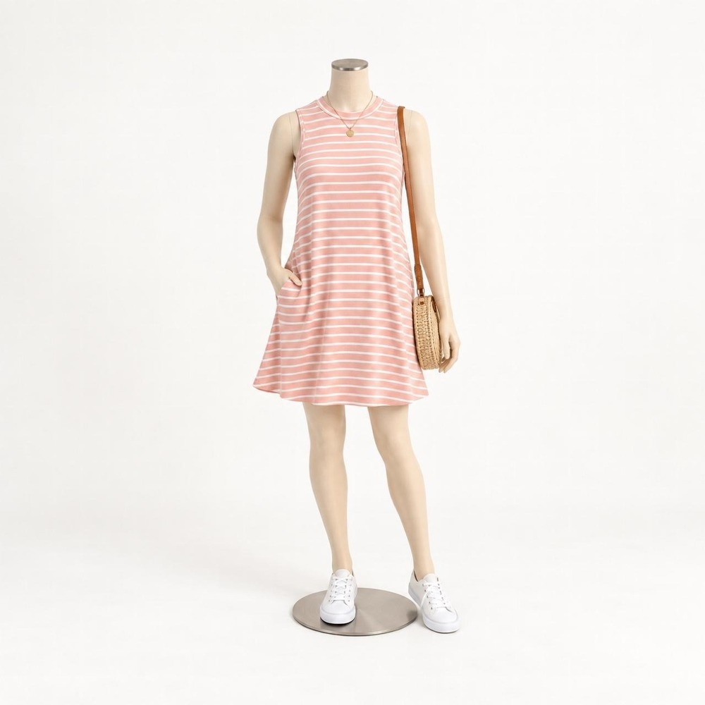 Simply Southern Pink & White Striped Sleeveless Dress — Size S